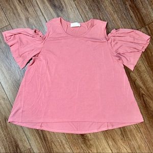 Pink cold shoulder top